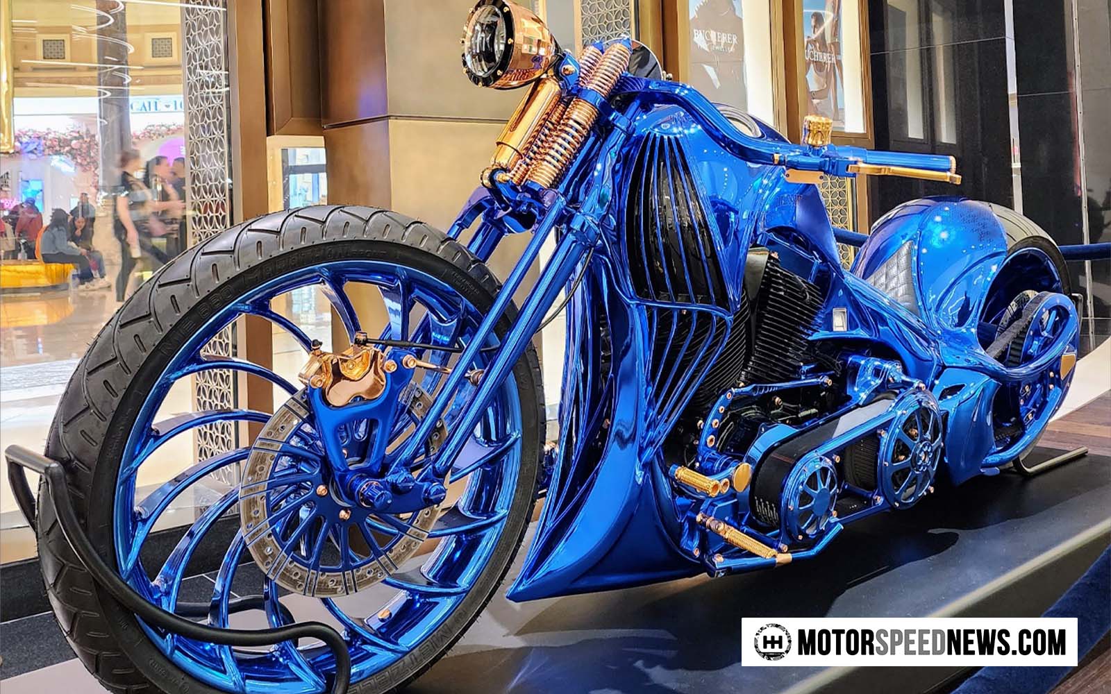 Bucherer Blue Harley Davidson on display in Las Vegas shop.